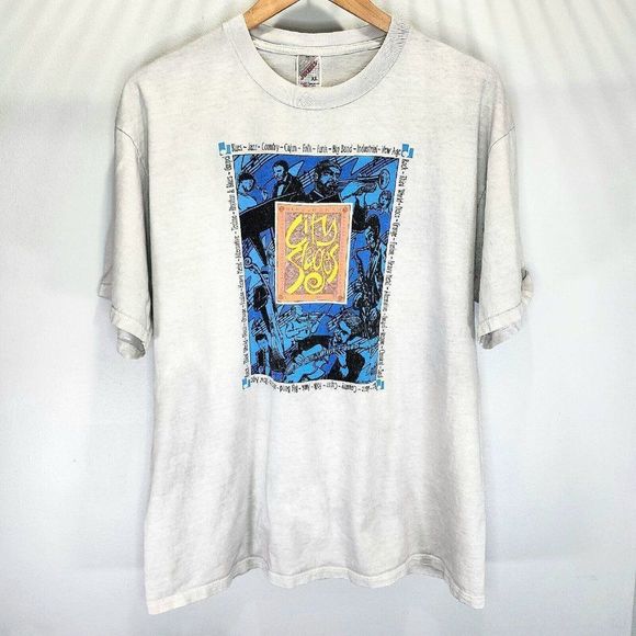 City Stages Jazz 1995 Single‎ Stitch USA Vintage Shirt Light Gray Music Size XL - Picture 1 of 6